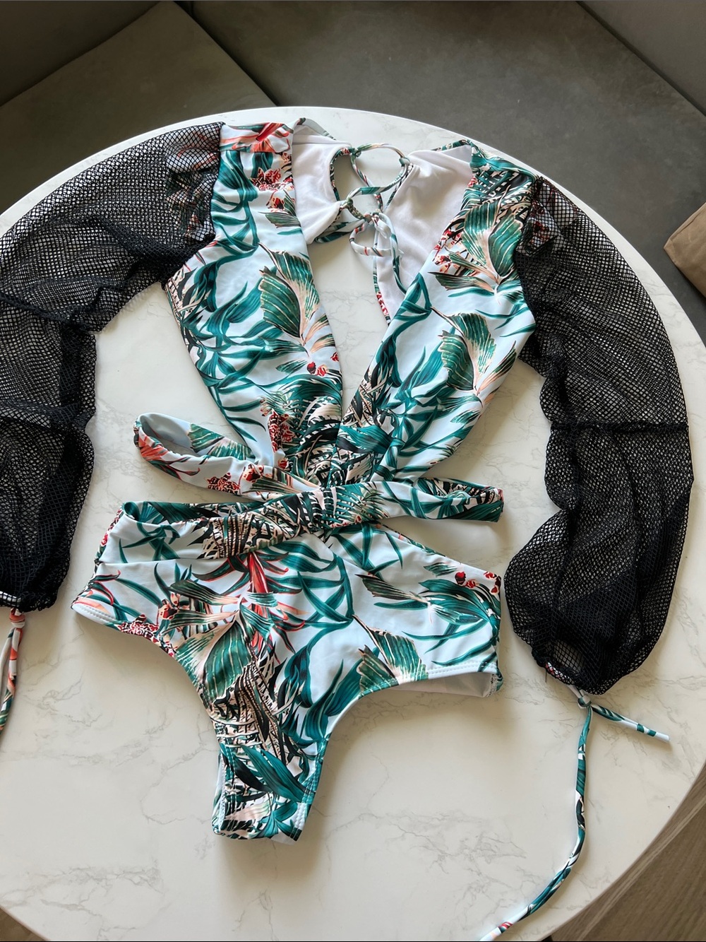 Tropical Leaf Print woman One-Piece Swimsuit - Green